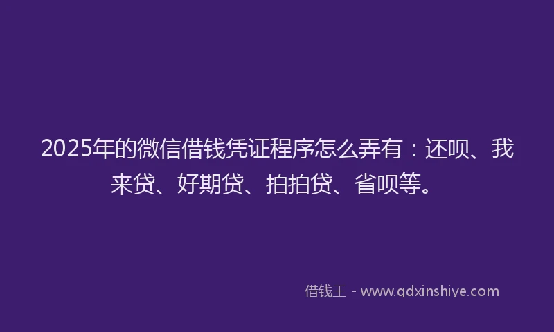 2025年的微信借钱凭证程序怎么弄有：还呗、我来贷、好期贷、拍拍贷、省呗等。