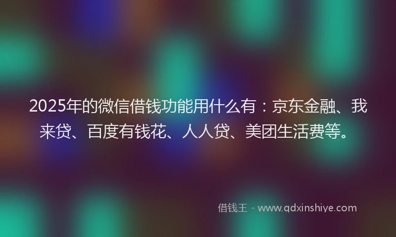 2025年的微信借钱功能用什么有：京东金融、我来贷、百度有钱花、人人贷、美团生活费等。