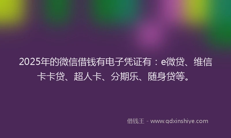 2025年的微信借钱有电子凭证有：e微贷、维信卡卡贷、超人卡、分期乐、随身贷等。