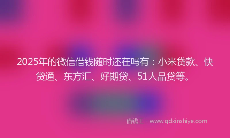 2025年的微信借钱随时还在吗有：小米贷款、快贷通、东方汇、好期贷、51人品贷等。