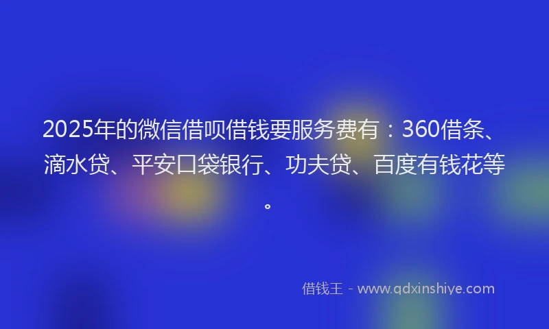2025年的微信借呗借钱要服务费有：360借条、滴水贷、平安口袋银行、功夫贷、百度有钱花等。