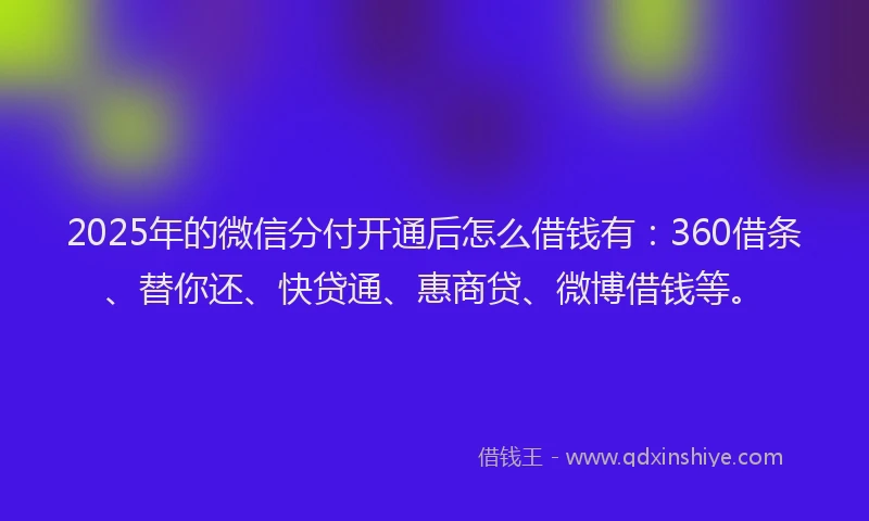 2025年的微信分付开通后怎么借钱有:360借条、替你还、快贷通、惠商贷、微博借钱等。