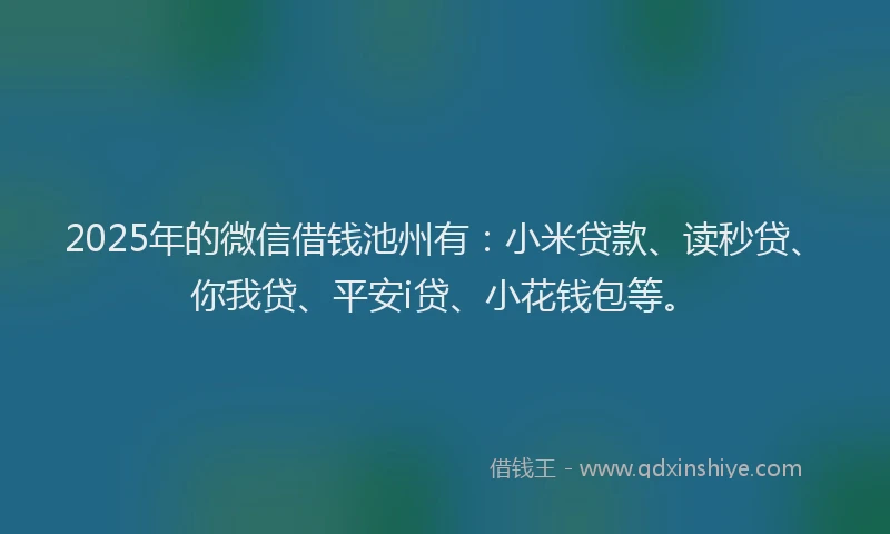 2025年的微信借钱池州有：小米贷款、读秒贷、你我贷、平安i贷、小花钱包等。