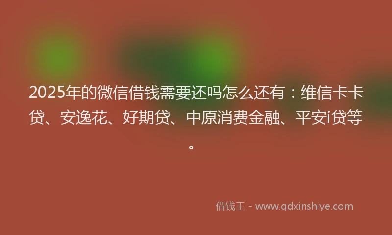 2025年的微信借钱需要还吗怎么还有：维信卡卡贷、安逸花、好期贷、中原消费金融、平安i贷等。