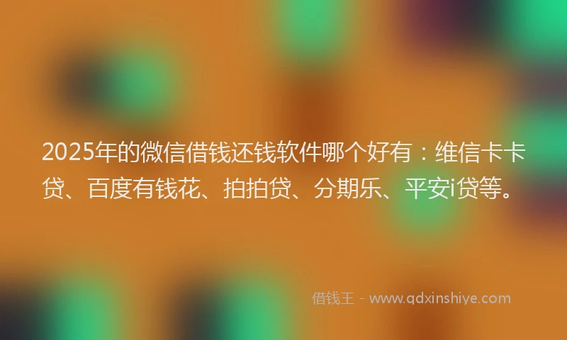2025年的微信借钱还钱软件哪个好有：维信卡卡贷、百度有钱花、拍拍贷、分期乐、平安i贷等。