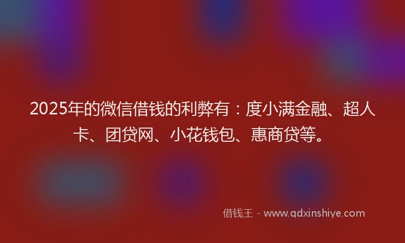 2025年的微信借钱的利弊有：度小满金融、超人卡、团贷网、小花钱包、惠商贷等。