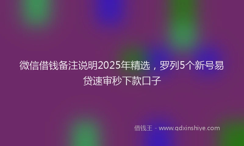 微信借钱备注说明2025年精选，罗列5个新号易贷速审秒下款口子