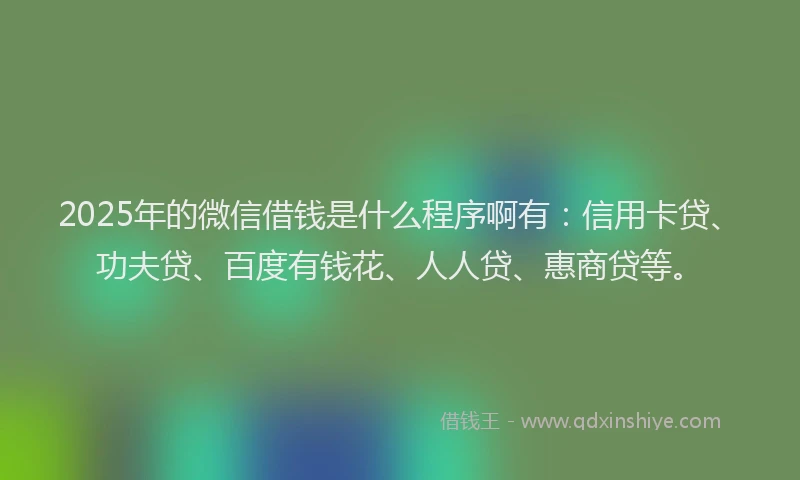 2025年的微信借钱是什么程序啊有：信用卡贷、功夫贷、百度有钱花、人人贷、惠商贷等。