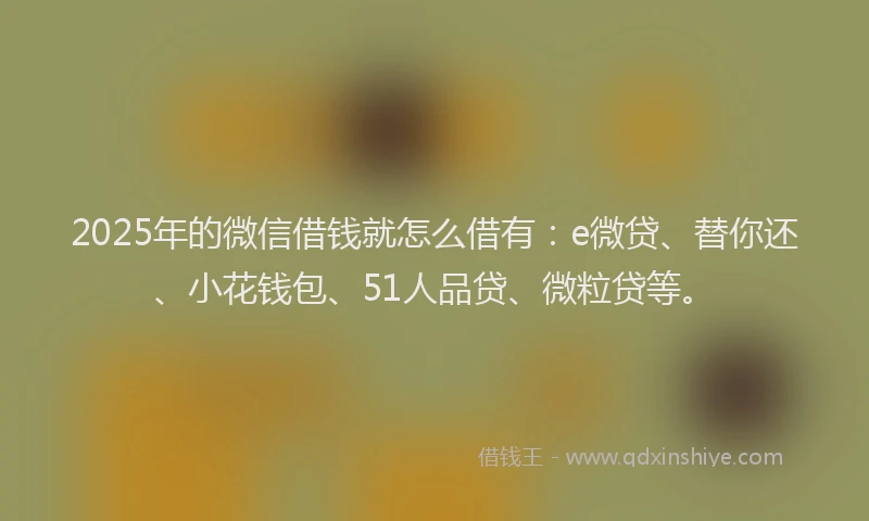 2025年的微信借钱就怎么借有：e微贷、替你还、小花钱包、51人品贷、微粒贷等。