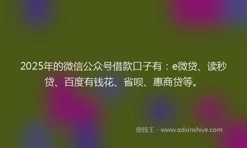 2025年的微信公众号借款口子有：e微贷、读秒贷、百度有钱花、省呗、惠商贷等。
