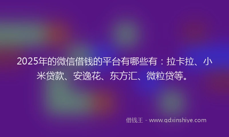 2025年的微信借钱的平台有哪些有：拉卡拉、小米贷款、安逸花、东方汇、微粒贷等。