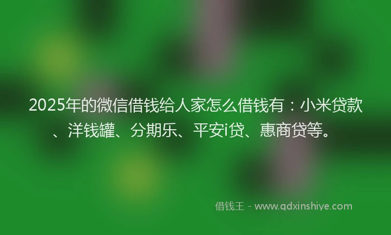 2025年的微信借钱给人家怎么借钱有：小米贷款、洋钱罐、分期乐、平安i贷、惠商贷等。