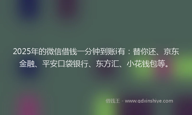 2025年的微信借钱一分钟到账i有：替你还、京东金融、平安口袋银行、东方汇、小花钱包等。