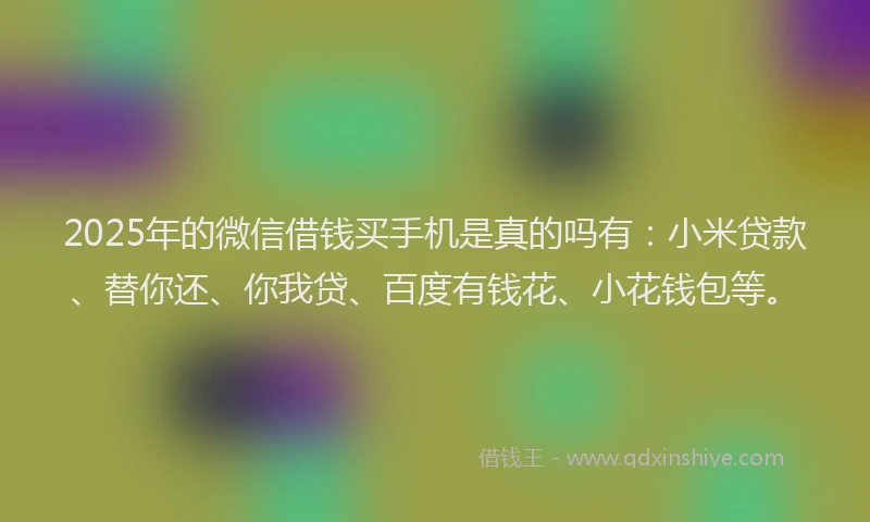 2025年的微信借钱买手机是真的吗有：小米贷款、替你还、你我贷、百度有钱花、小花钱包等。