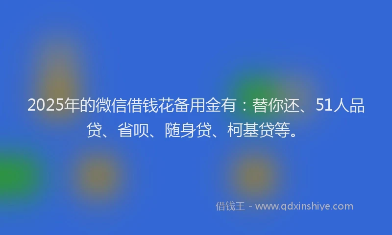 2025年的微信借钱花备用金有：替你还、51人品贷、省呗、随身贷、柯基贷等。
