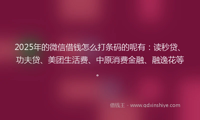 2025年的微信借钱怎么打条码的呢有：读秒贷、功夫贷、美团生活费、中原消费金融、融逸花等。