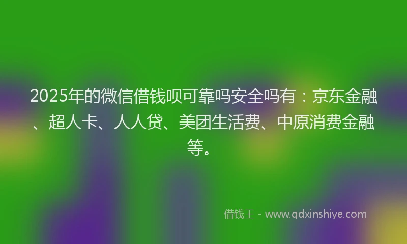 2025年的微信借钱呗可靠吗安全吗有：京东金融、超人卡、人人贷、美团生活费、中原消费金融等。