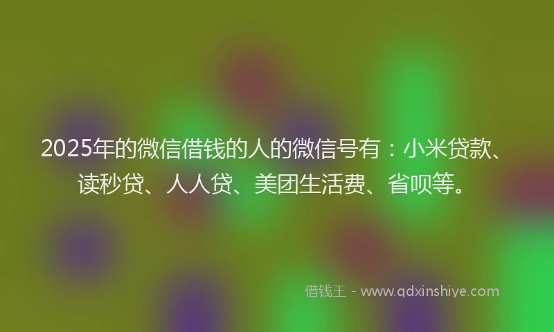 2025年的微信借钱的人的微信号有：小米贷款、读秒贷、人人贷、美团生活费、省呗等。