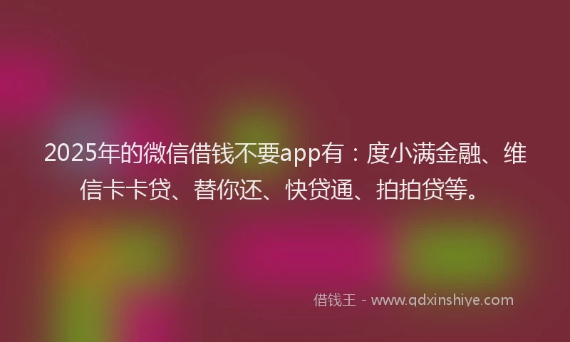 2025年的微信借钱不要app有：度小满金融、维信卡卡贷、替你还、快贷通、拍拍贷等。