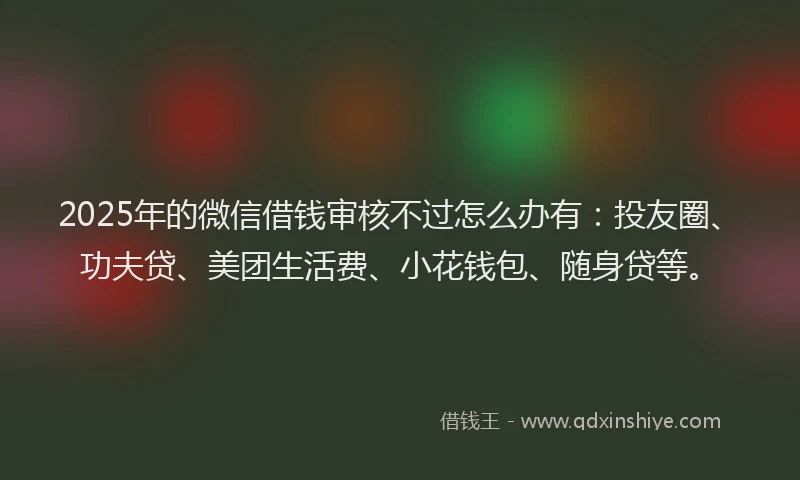 2025年的微信借钱审核不过怎么办有：投友圈、功夫贷、美团生活费、小花钱包、随身贷等。