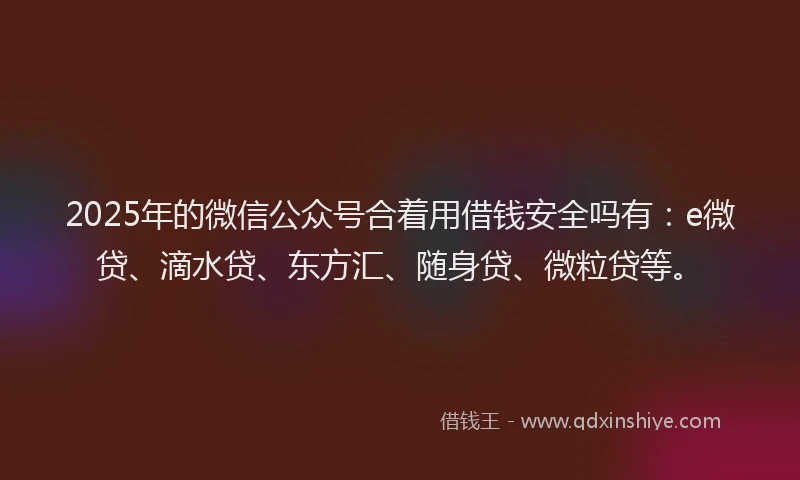 2025年的微信公众号合着用借钱安全吗有：e微贷、滴水贷、东方汇、随身贷、微粒贷等。