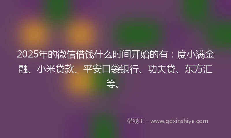 2025年的微信借钱什么时间开始的有：度小满金融、小米贷款、平安口袋银行、功夫贷、东方汇等。