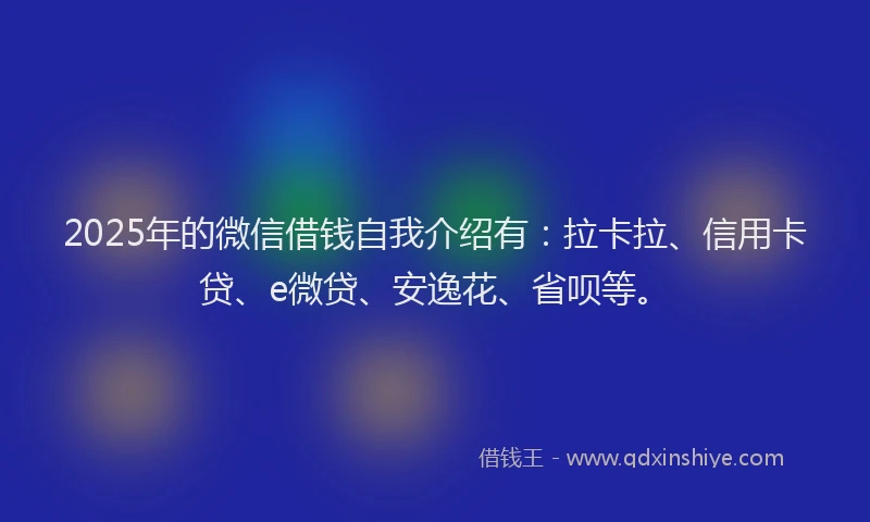 2025年的微信借钱自我介绍有：拉卡拉、信用卡贷、e微贷、安逸花、省呗等。