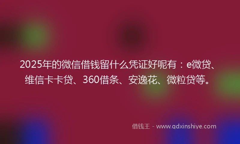 2025年的微信借钱留什么凭证好呢有：e微贷、维信卡卡贷、360借条、安逸花、微粒贷等。