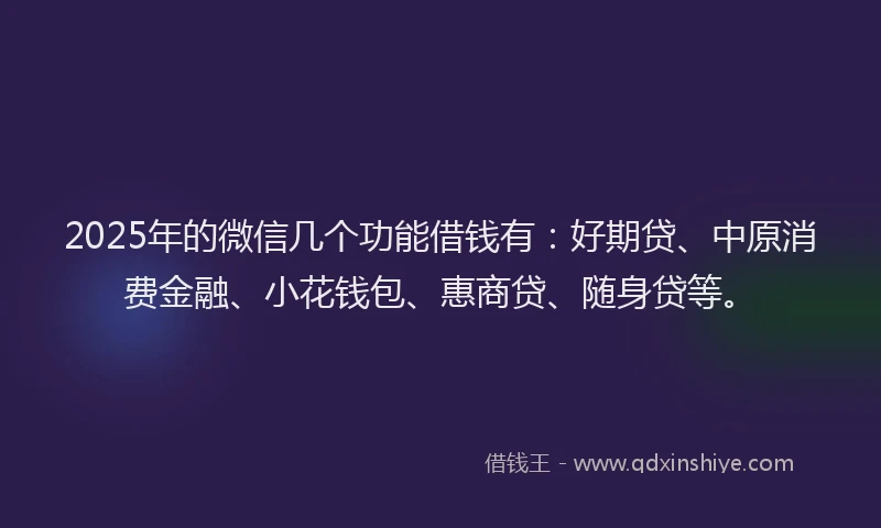 2025年的微信几个功能借钱有：好期贷、中原消费金融、小花钱包、惠商贷、随身贷等。