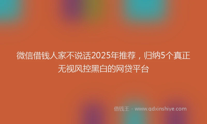微信借钱人家不说话2025年推荐，归纳5个真正无视风控黑白的网贷平台