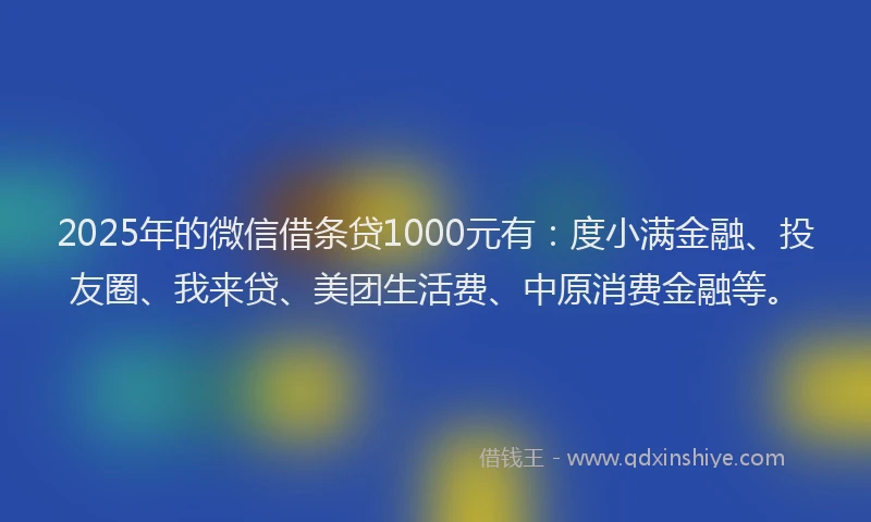 2025年的微信借条贷1000元有：度小满金融、投友圈、我来贷、美团生活费、中原消费金融等。