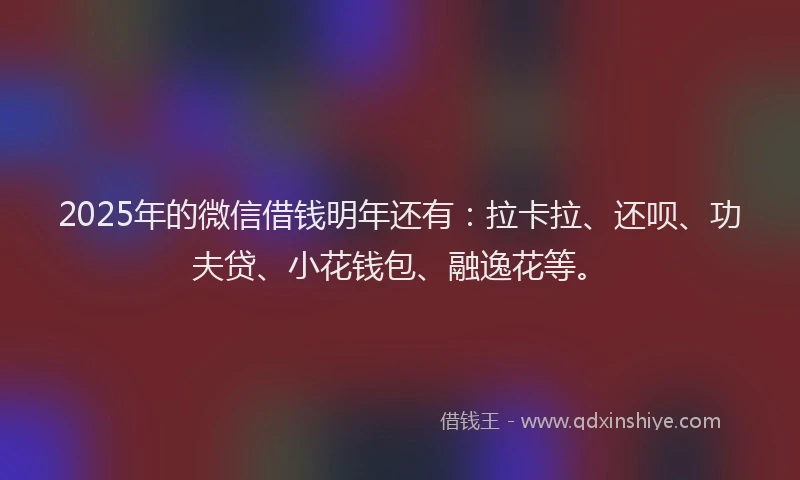 2025年的微信借钱明年还有：拉卡拉、还呗、功夫贷、小花钱包、融逸花等。
