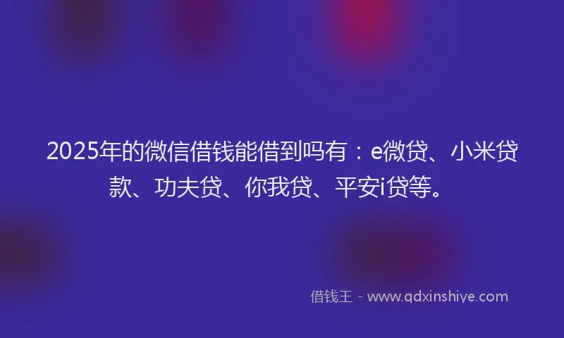 2025年的微信借钱能借到吗有：e微贷、小米贷款、功夫贷、你我贷、平安i贷等。