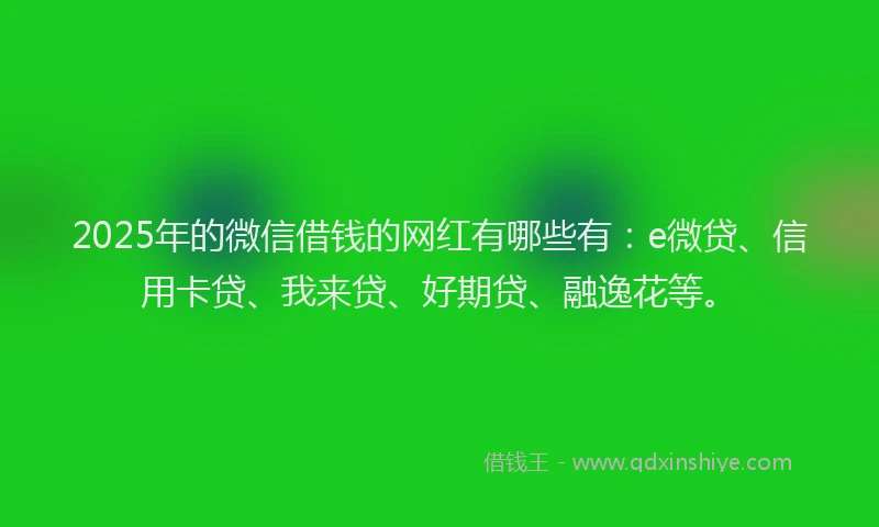 2025年的微信借钱的网红有哪些有：e微贷、信用卡贷、我来贷、好期贷、融逸花等。