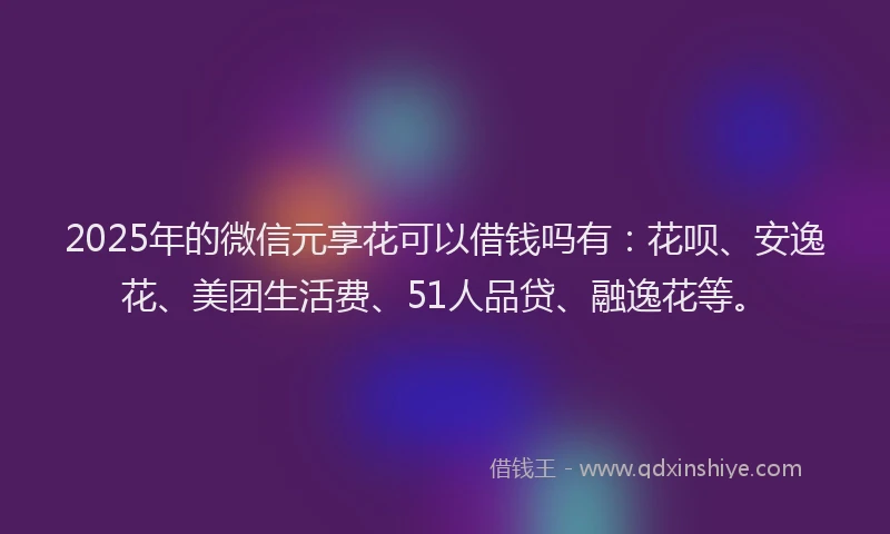 2025年的微信元享花可以借钱吗有：花呗、安逸花、美团生活费、51人品贷、融逸花等。