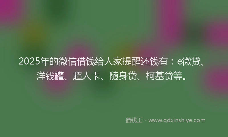 2025年的微信借钱给人家提醒还钱有：e微贷、洋钱罐、超人卡、随身贷、柯基贷等。