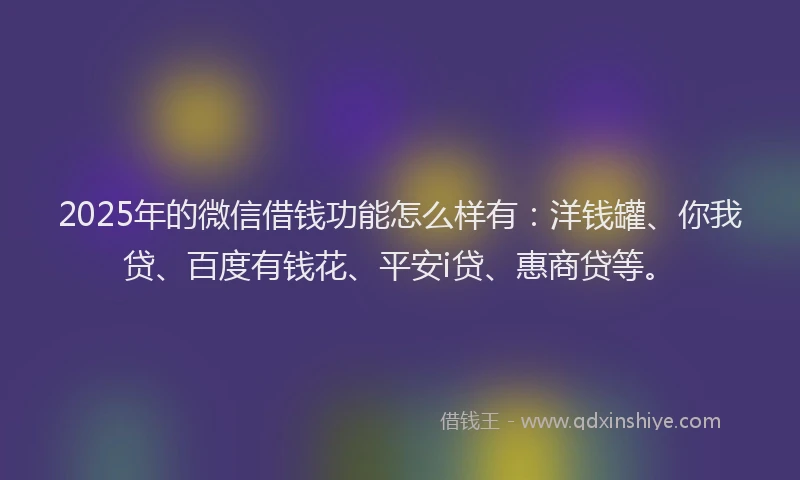 2025年的微信借钱功能怎么样有：洋钱罐、你我贷、百度有钱花、平安i贷、惠商贷等。