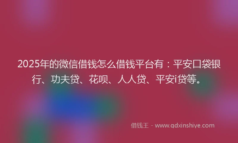 2025年的微信借钱怎么借钱平台有：平安口袋银行、功夫贷、花呗、人人贷、平安i贷等。