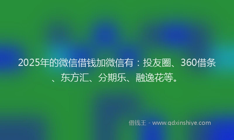 2025年的微信借钱加微信有：投友圈、360借条、东方汇、分期乐、融逸花等。