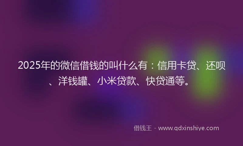 2025年的微信借钱的叫什么有：信用卡贷、还呗、洋钱罐、小米贷款、快贷通等。