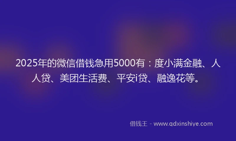 2025年的微信借钱急用5000有：度小满金融、人人贷、美团生活费、平安i贷、融逸花等。