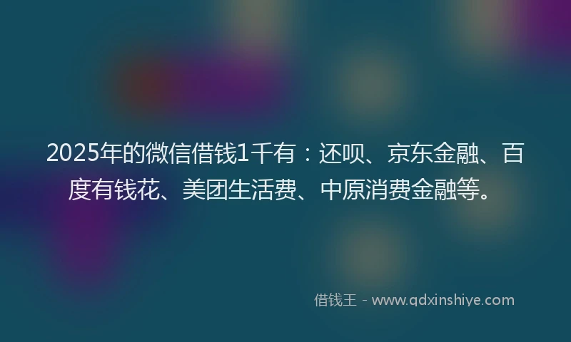 2025年的微信借钱1千有：还呗、京东金融、百度有钱花、美团生活费、中原消费金融等。