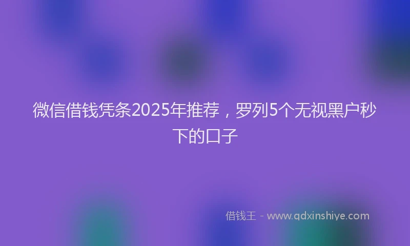 微信借钱凭条2025年推荐，罗列5个无视黑户秒下的口子
