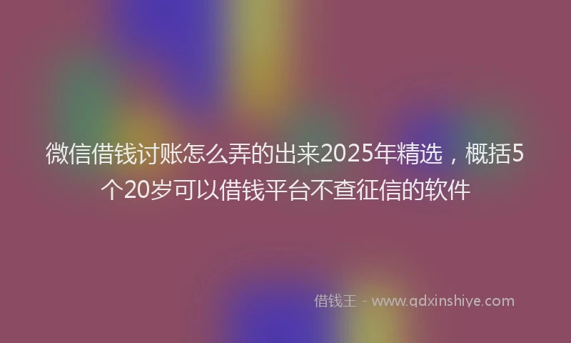 微信借钱讨账怎么弄的出来2025年精选，概括5个20岁可以借钱平台不查征信的软件