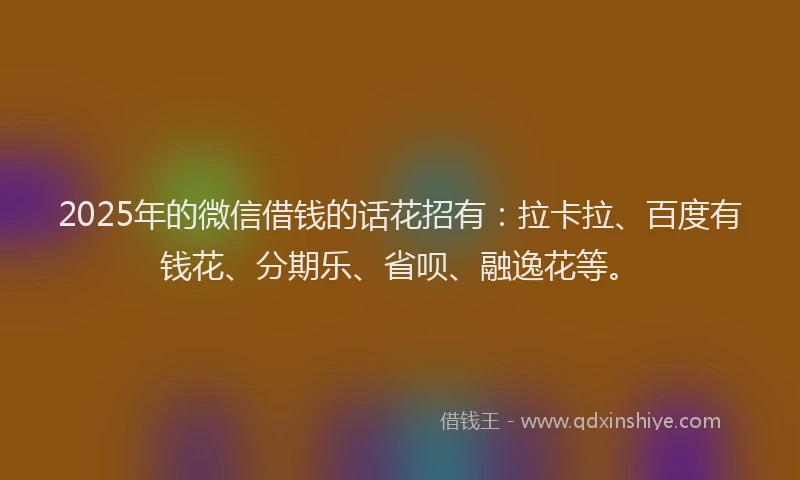 2025年的微信借钱的话花招有：拉卡拉、百度有钱花、分期乐、省呗、融逸花等。