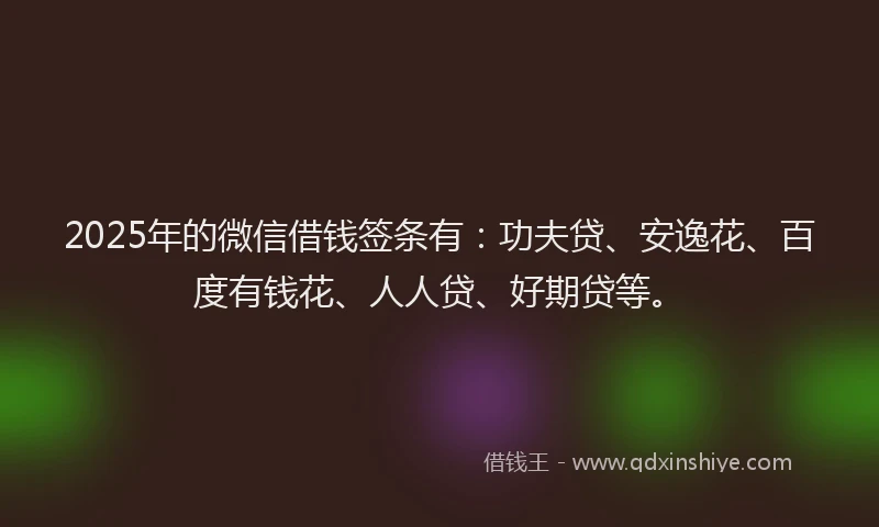 2025年的微信借钱签条有：功夫贷、安逸花、百度有钱花、人人贷、好期贷等。