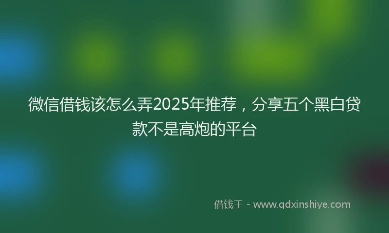 微信借钱该怎么弄2025年推荐，分享五个黑白贷款不是高炮的平台