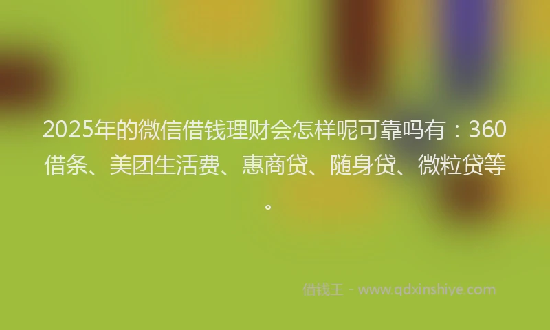 2025年的微信借钱理财会怎样呢可靠吗有：360借条、美团生活费、惠商贷、随身贷、微粒贷等。