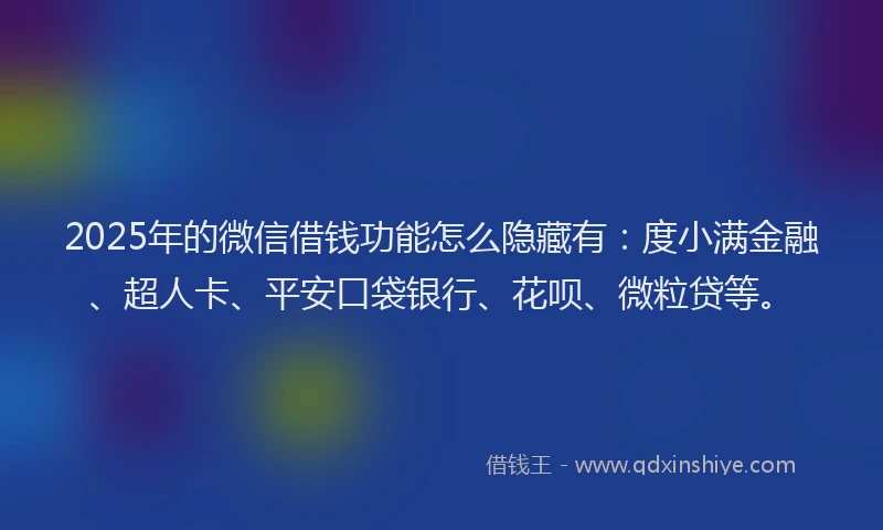 2025年的微信借钱功能怎么隐藏有：度小满金融、超人卡、平安口袋银行、花呗、微粒贷等。