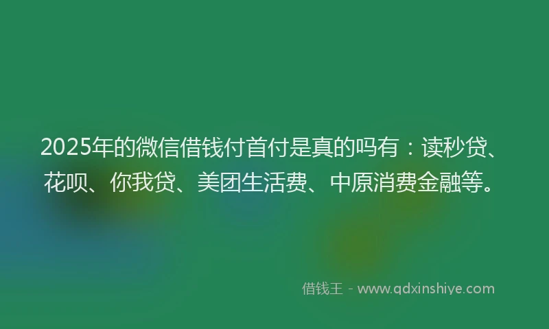 2025年的微信借钱付首付是真的吗有：读秒贷、花呗、你我贷、美团生活费、中原消费金融等。